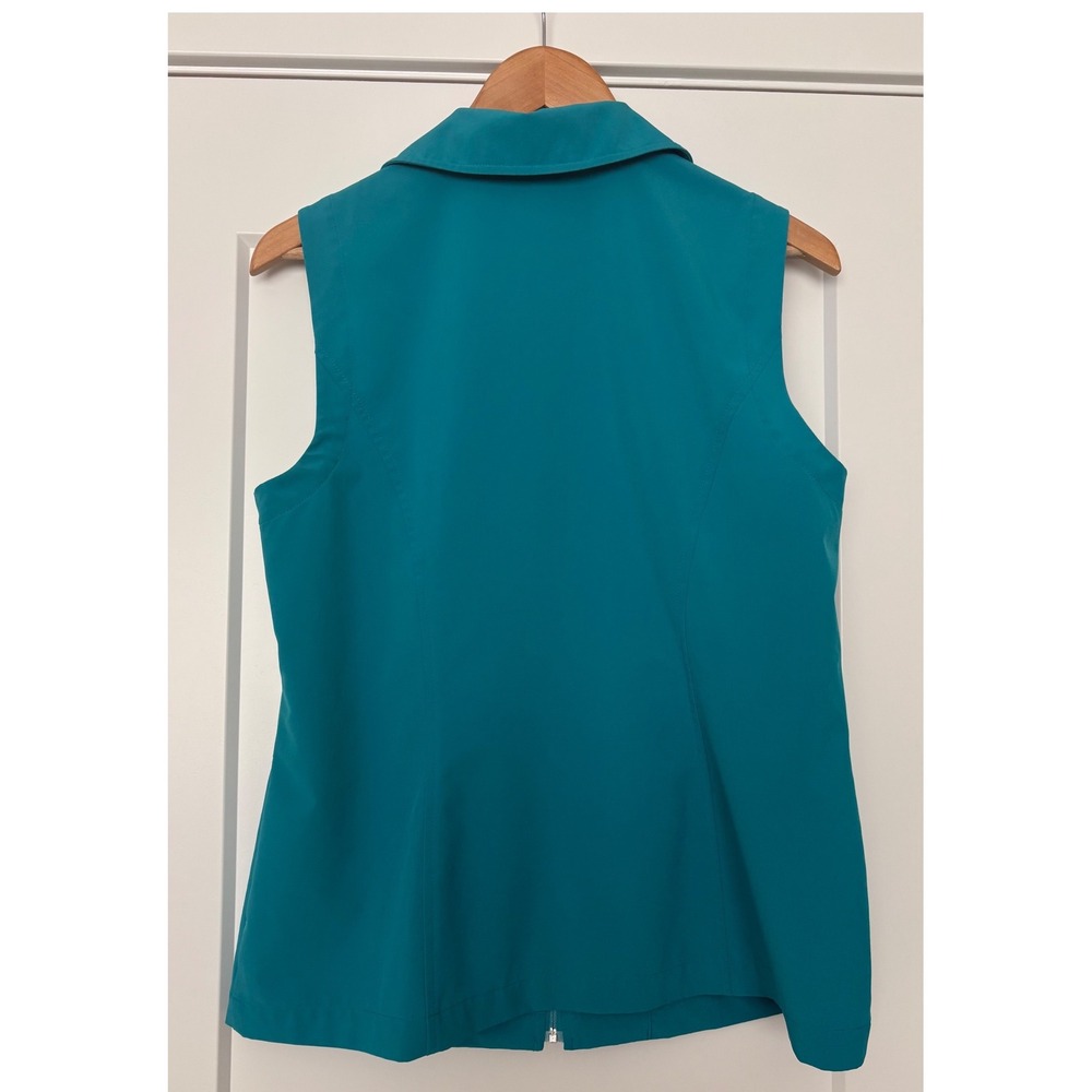 Weekends by Chicos Activewear Reflective Teal Blue Full Zip Vest Trim 1 M - Picture 2 of 7
